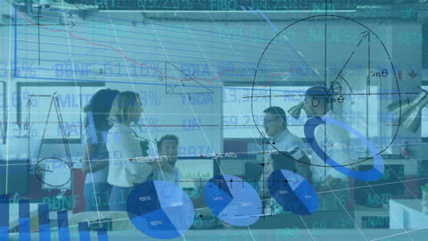 Business Team Collaborating with Digital Data Interface Overlay