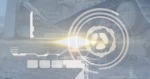 Digital Overlay of Data Processing on Bulldozer in Wasteland
