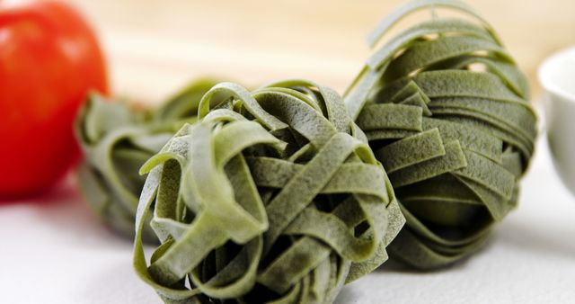 Close-up of Fresh Green Spinach Pasta Noodles - Download Free Stock Images Pikwizard.com