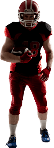 Transparent american football player with ball and helmet, intense pose