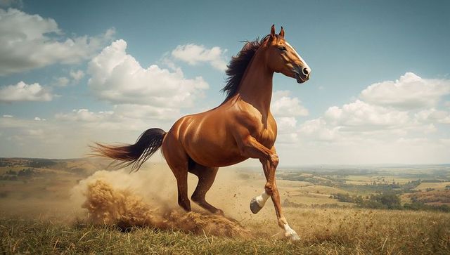 Majestic Horse Galloping Across Scenic Landscape