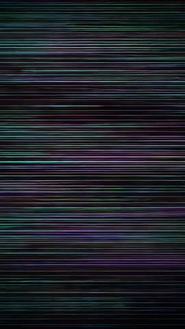 Vertical glitch video with horizontal static lines and color interference on dark screen