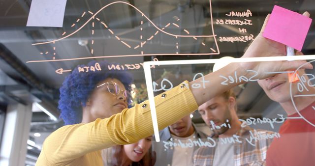 Team brainstorming session with data analysis on glass wall - Download Free Stock Images Pikwizard.com