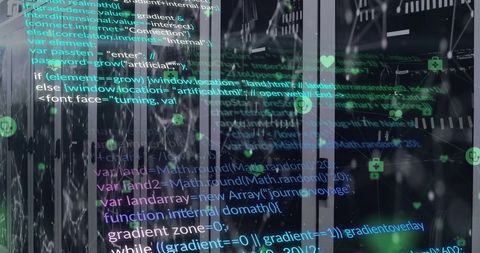 Futuristic Digital Programming Interface Overlay on Server Room - Download Free Stock Images Pikwizard.com