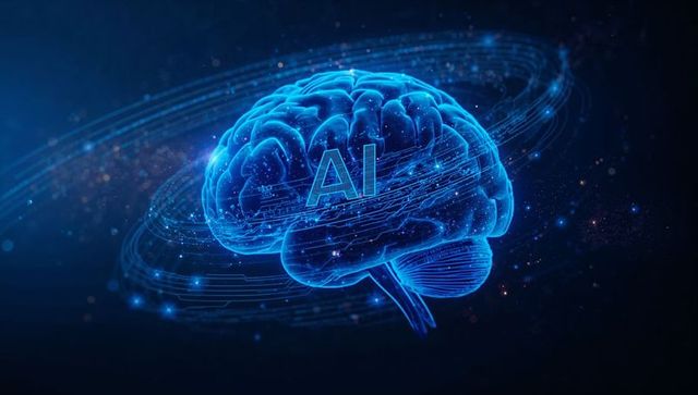 Futuristic AI Brain with Glowing Digital Circuit Design