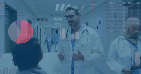 Doctor Discussing with Patient in Hospital with Digital Healthcare Interface