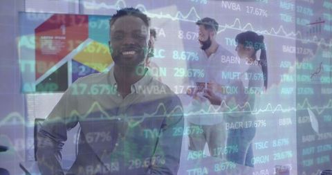 Confident Businessman in Dynamic Financial Office Environment