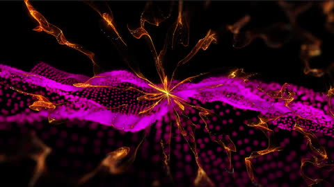 Vibrant Digital Trails and Particles on Black Background