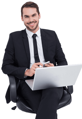 Transparent Confident Businessman Using Laptop and Smartphone - Download Free Stock Videos Pikwizard.com