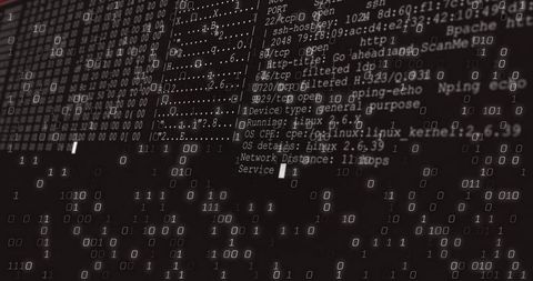 Digital cybersecurity with binary code and terminal interface
