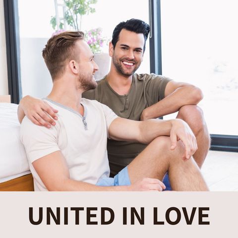 Affectionate LGBTQ Couple Relaxing at Home Smiling - Download Free Stock Templates Pikwizard.com