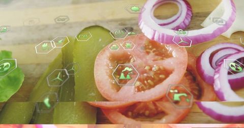 Fresh produce with eco tech icons for sustainable eating