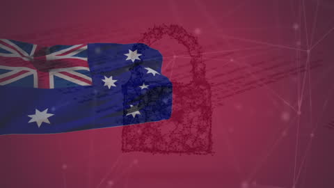 Australian Flag with Digital Padlock Symbolizing Cybersecurity