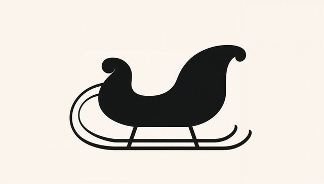 Minimal black sleigh silhouette on pale beige background vintage holiday sled graphic