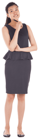 Confident Biracial Businesswoman Thinking on Transparent Background