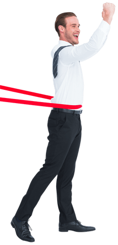 Successful Businessman Crossing Finish Line Confidently Transparent Background