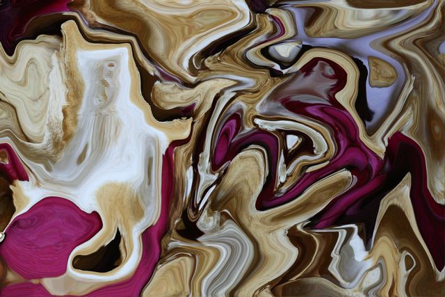 Abstract fluid art showcasing a blend of earthy and magenta tones with swirling patterns. Perfect for modern interiors as wall decor, design projects needing a vibrant yet sophisticated background, or creative artistic inspiration. Great for use in digital or print media to add an element of contemporary art.