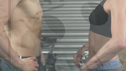 Fit Couple in Gym with Statistical Data Overlay