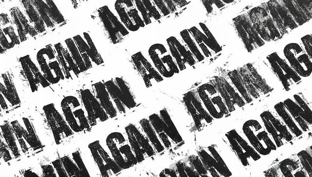 Diagonal repeating again grunge stamp pattern with ink splatters and distressed stencil texture