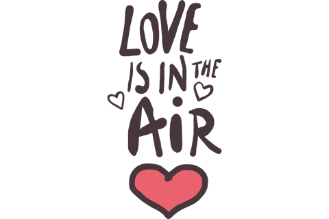 Romantic Love Is In The Air Text with Heart on Transparent Background