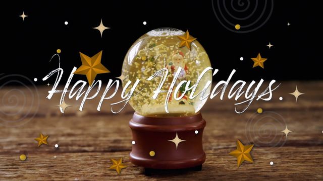 Perfect for holiday greeting cards, festive social media posts, and Christmas themed invitations. The soothing snow globe and shining stars enhance the joyful message.