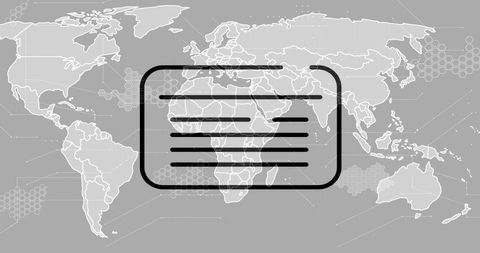 Global business icons on world map background
