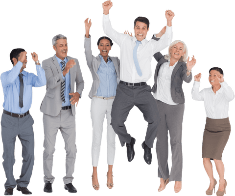 Transparent joyful business team celebrating success