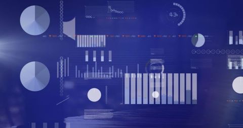Digital financial data over industrial background with business people