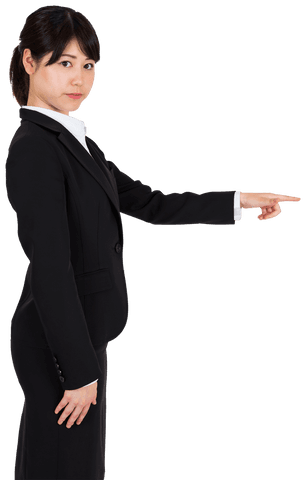 Asian businesswoman pointing in suit transparent background