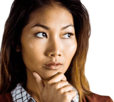 Transparent Thoughtful Businesswoman Posing with Hand on Chin