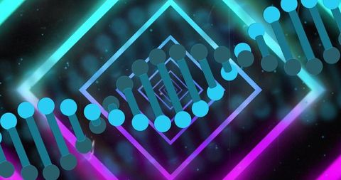 Futuristic DNA Helix in Neon Tunnel with Cybernetic Vibes