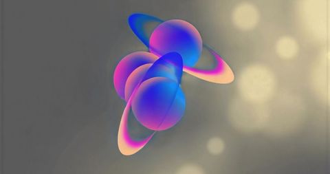 Floating Gradient Spheres Forming Ringed Cluster, Drifting with Soft Bokeh Glow