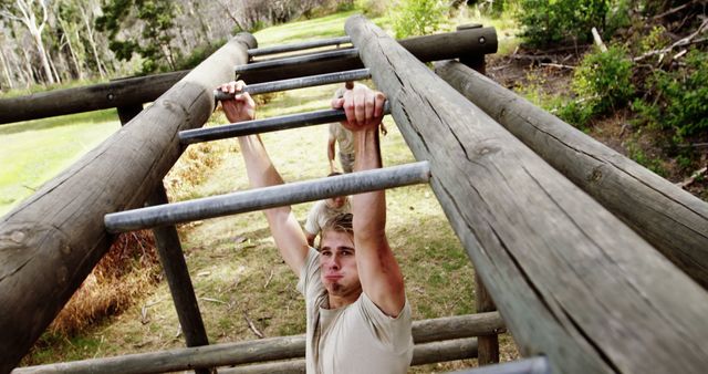 Man Perfoming Monkey Bar Exercise Outdoors - Download Free Stock Images Pikwizard.com