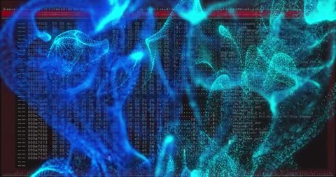 Futuristic Digital Data Visualization with Glowing Lines and Code