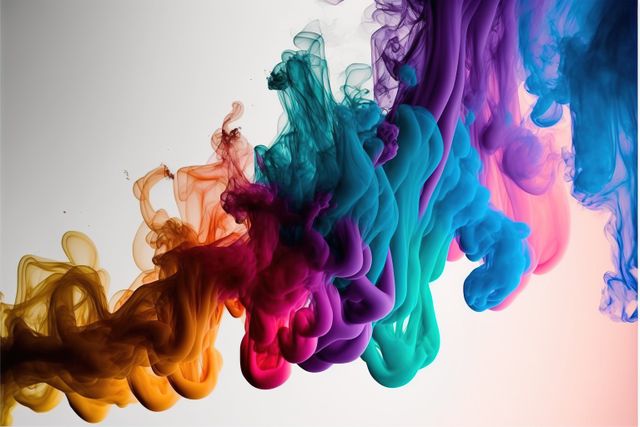 Colourful smoke trails floating on gray background, created using generative ai technology. Colour, abstract background and pattern concept digitally generated image.