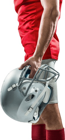 Midsection of Football Player Holding Helmet Isolated on Transparent Background