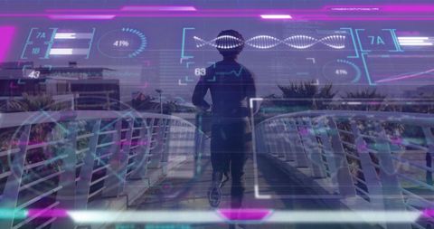 futuristic tech interface overlay on runner - Download Free Stock Images Pikwizard.com