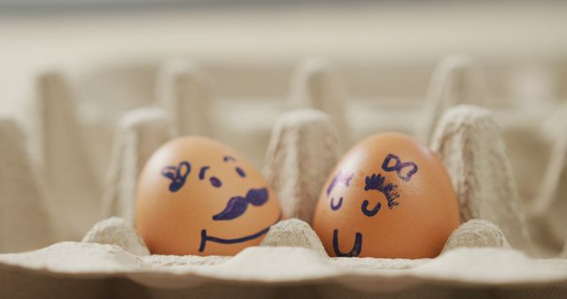 Cute Fresh Egg Characters with Painted Faces in Carton - Download Free Stock Images Pikwizard.com