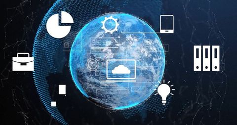 Digital transformation with globe and technology icons
