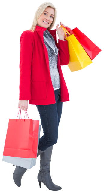 Happy Blonde Holding Shopping Bags in Winter Clothes Transparent - Download Free Stock Videos Pikwizard.com