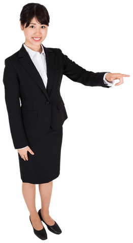 Smiling Businesswoman Pointing with Suit on Transparent Background
