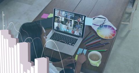 African american woman in online meeting at home office