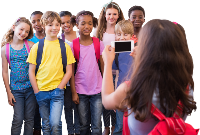 Diverse Schoolchildren Posing While Student Takes Photo on Transparent Background - Download Free Stock Videos Pikwizard.com