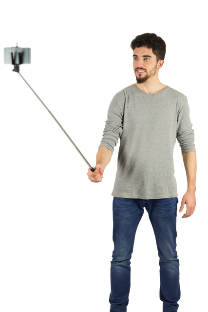 Transparent Casual Man Using Selfie Stick Shot in Studio - Download Free Stock Videos Pikwizard.com