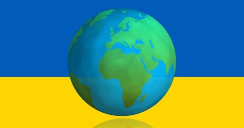Globe Overlaid on Ukrainian Flag Symbolizing Global Awareness - Download Free Stock Images Pikwizard.com