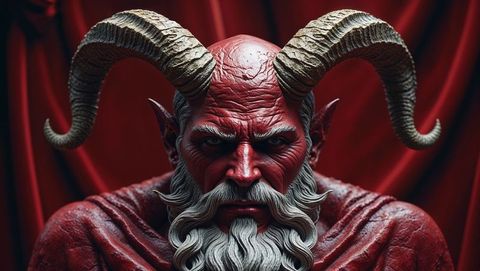 Mystical red-horned satan with intricate features