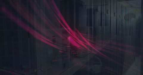 Abstract digital tech corridor with red light streaks