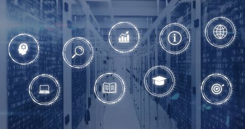 Digital Cybersecurity Icons on Server Background - Download Free Stock Images Pikwizard.com