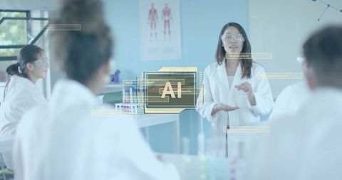 Diverse Students Utilizing AI in Modern Laboratory Learning