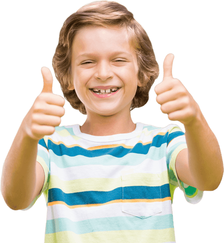 Joyful Boy Showing Thumbs Up on Transparent Background